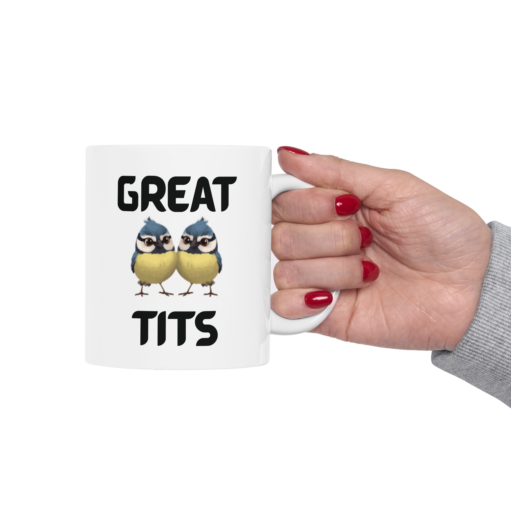 Great Tits Funny Mug Cheeky Wordplay Prank Gift Bird Lover Novelty Coffee Cup