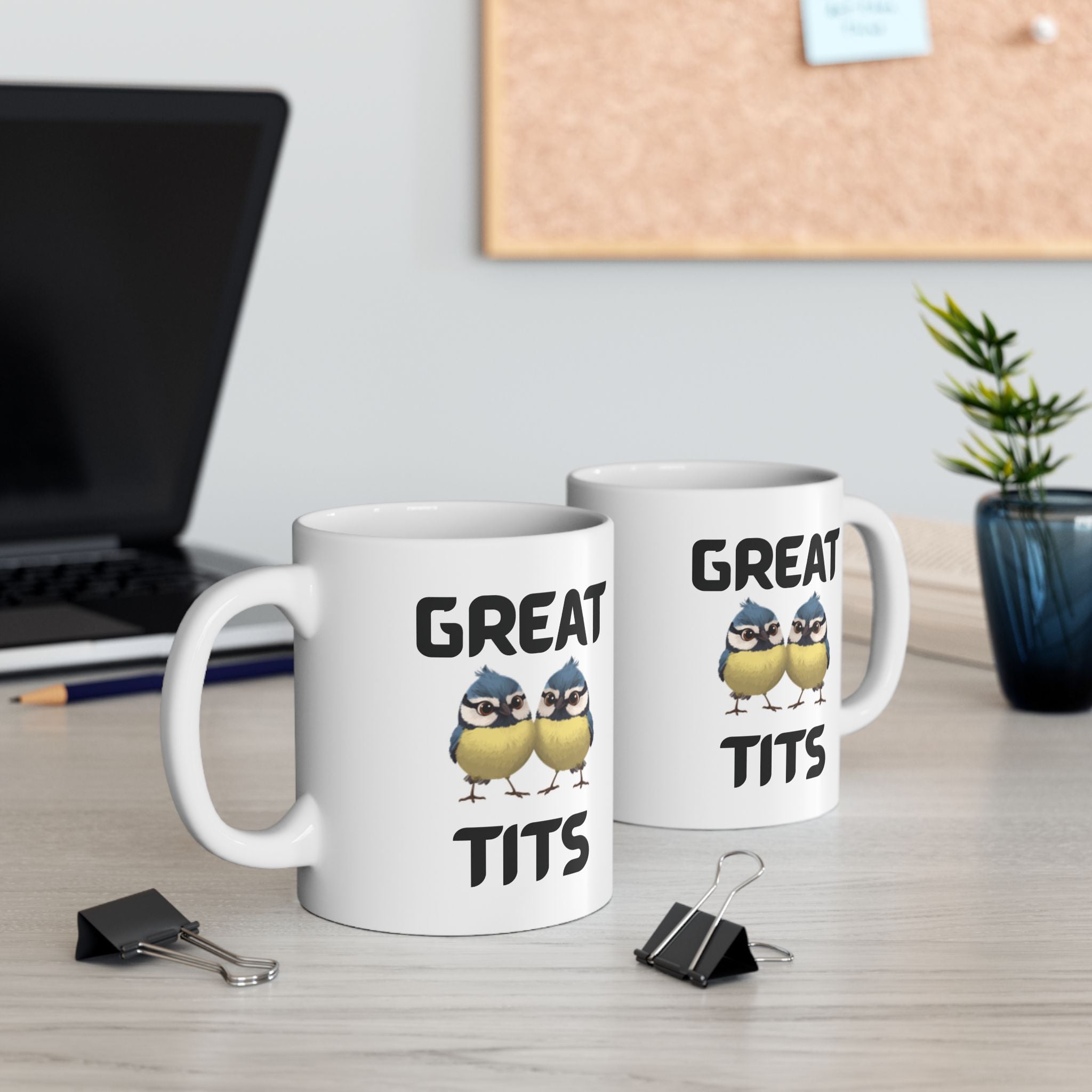 Great Tits Funny Mug Cheeky Wordplay Prank Gift Bird Lover Novelty Coffee Cup
