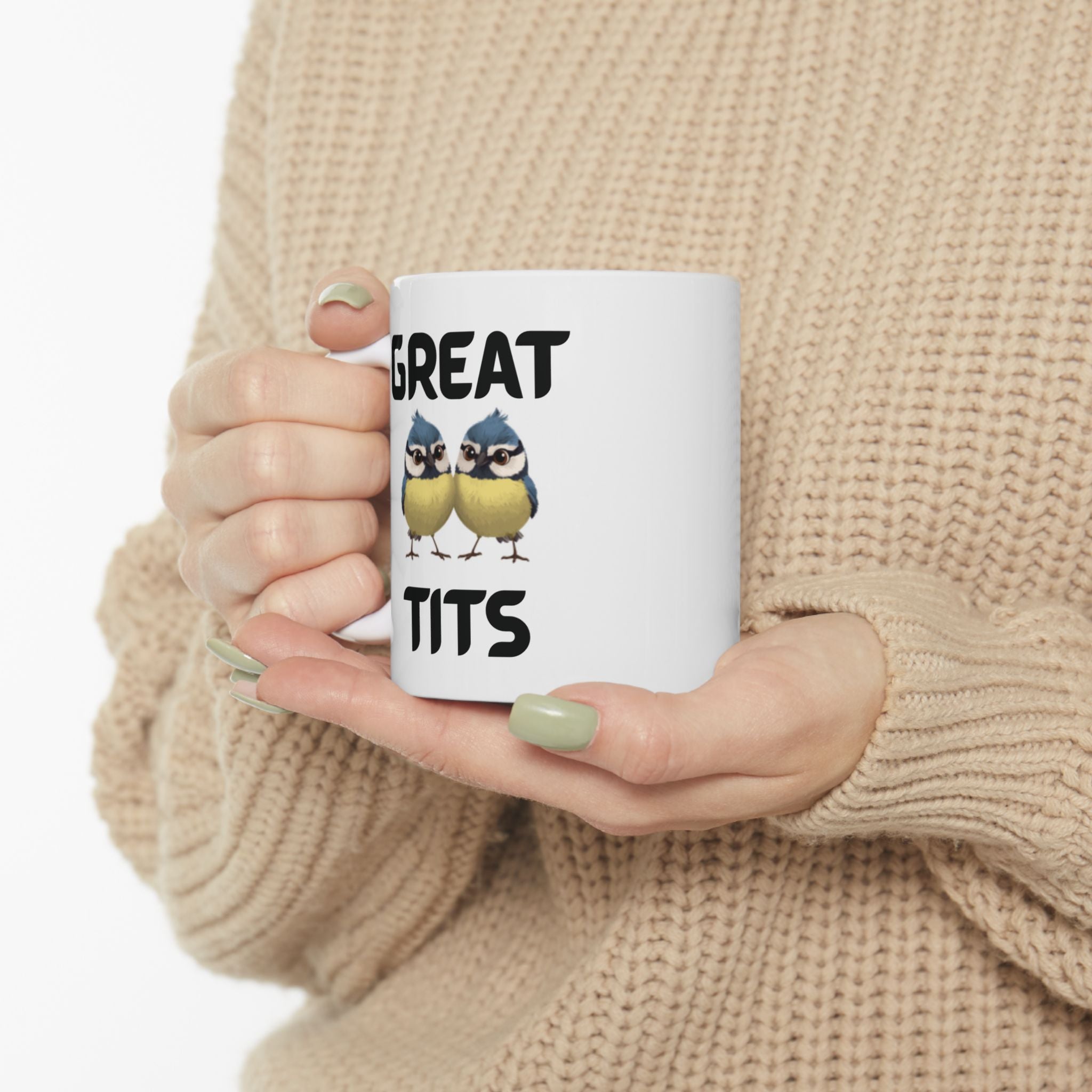 Great Tits Funny Mug Cheeky Wordplay Prank Gift Bird Lover Novelty Coffee Cup